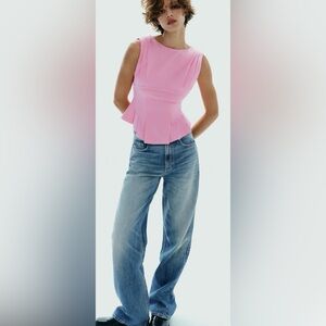 ZARA PLEATED ZIP PINK SLEEVELESS TOP SIZE S